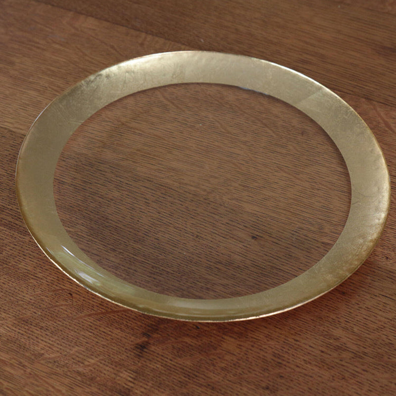 Beatriz Ball NEW ORLEANS LARGE ROUND GLASS PLATTER Clear Gold
