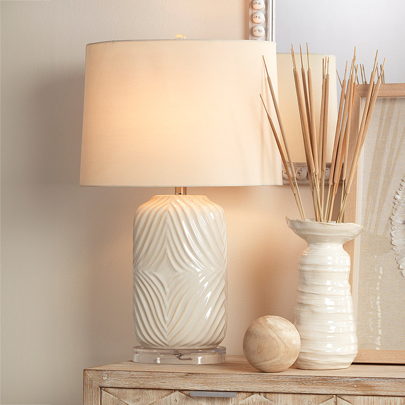 Jamie Young Company HARPER TABLE LAMP White Tapered Shade Cream Linen