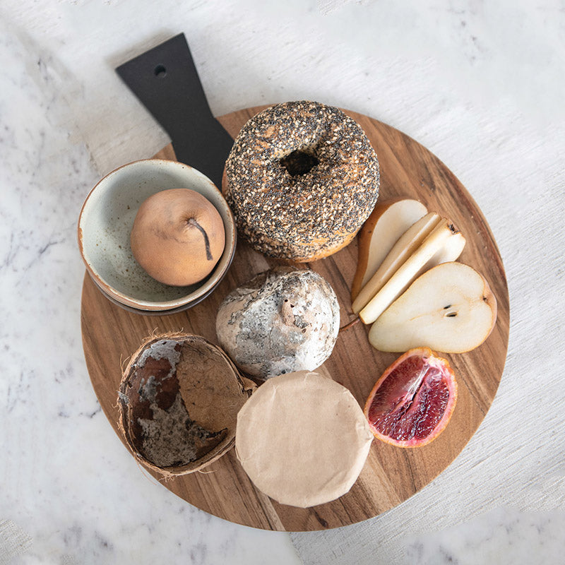 Creative Co-op BLACK HANDLE ACACIA WOOD CUTTING BOARD