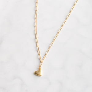 Virtue GOLD PAPERCLIP PUFFY SIDEWAYS HEART NECKLACE Gold