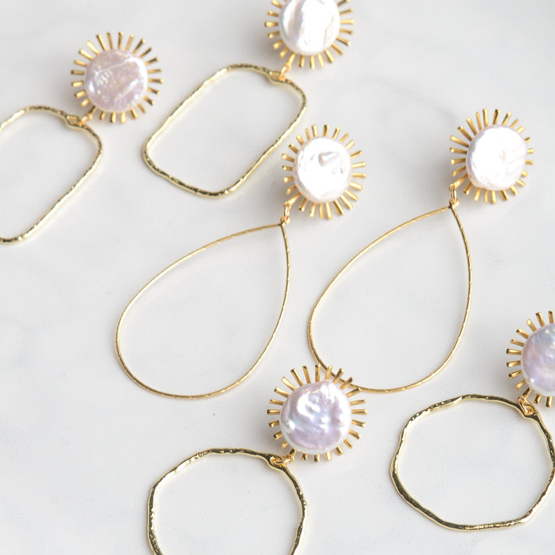 Virtue SUN PEARL POST GOLD BRANCH RECTANGLE EARRINGS