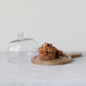 Creative Co-op WOOD HANDLED SERVING TRAY WITH GLASS CLOCHE