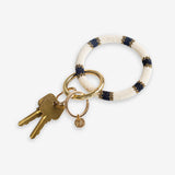 Ink and Alloy CHLOE SEED BEAD KEY RING Ivory Black Stripe