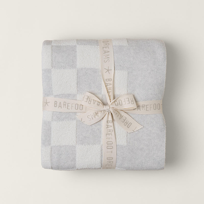 Barefoot Dreams COZYCHIC COTTON CHECKERED THROW BLANKET Gray Cream