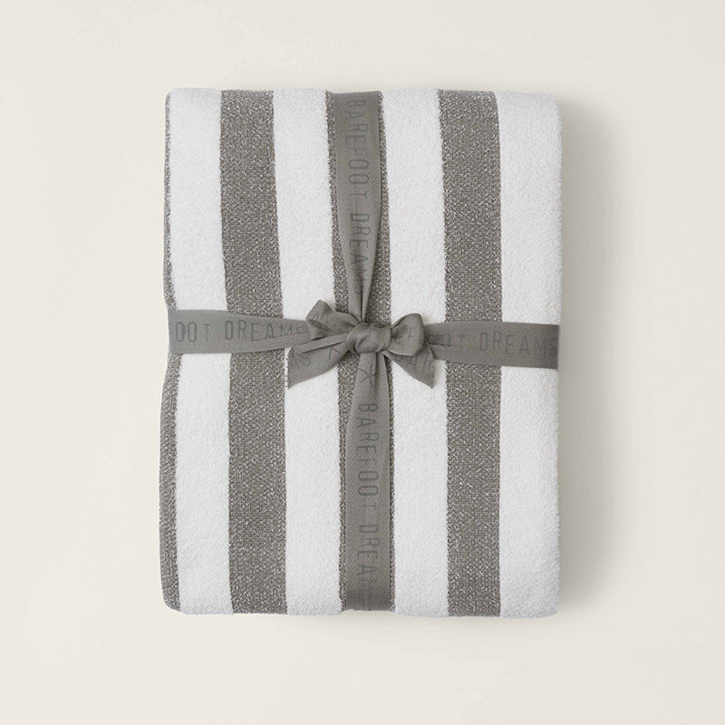 Barefoot Dreams COZYCHIC COTTON CLASSIC STRIPE THROW BLANKET Eucalyptus Cream