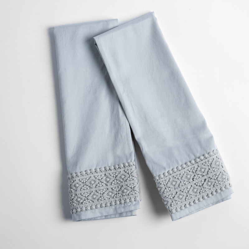 Bella Notte Linens BRIA PILLOWCASE WITH NOVOLA LACE Cloud