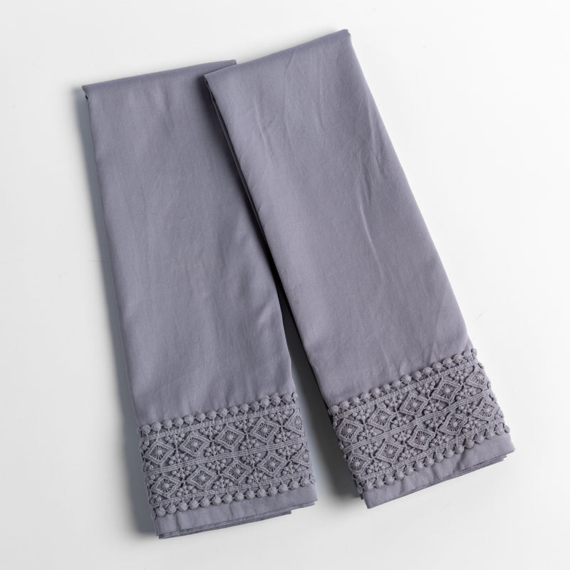 Bella Notte Linens BRIA PILLOWCASE WITH NOVOLA LACE French Lavender