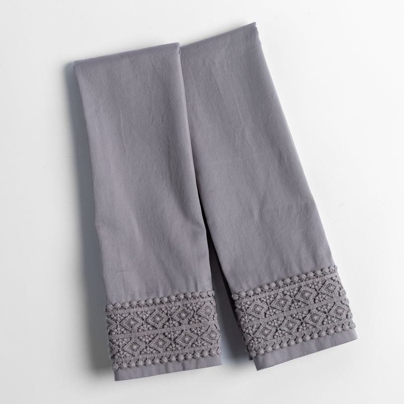 Bella Notte Linens BRIA PILLOWCASE WITH NOVOLA LACE Moonlight