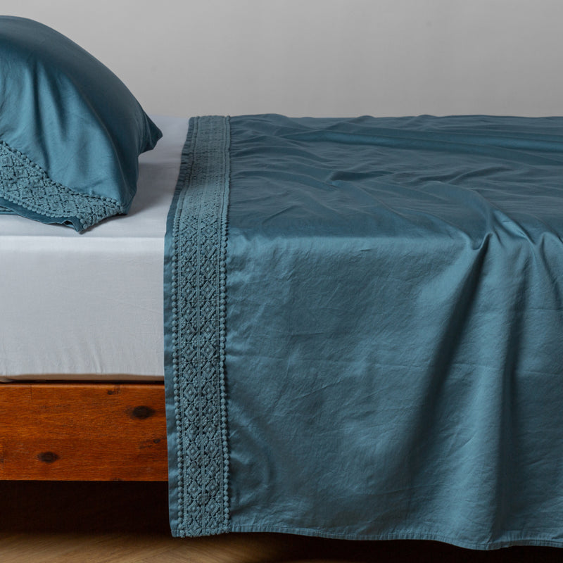 Bella Notte Linens BRIA FLAT SHEET WITH NOVOLA LACE Cenote