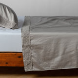 Bella Notte Linens BRIA FLAT SHEET WITH NOVOLA LACE Fog
