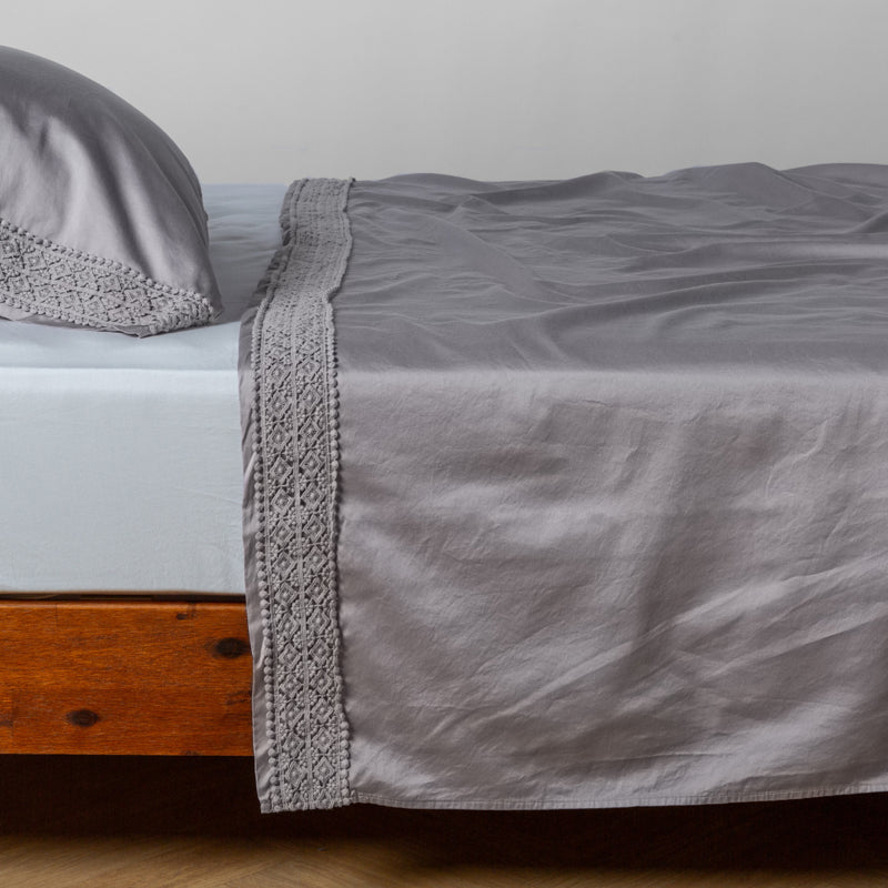 Bella Notte Linens BRIA FLAT SHEET WITH NOVOLA LACE French Lavender