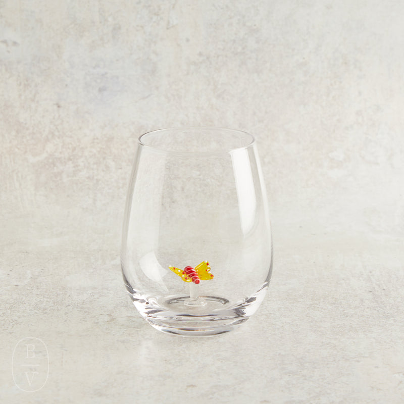Creative Co-op STEMLESS WINE GLASS WITH FIGURE Butterfly
