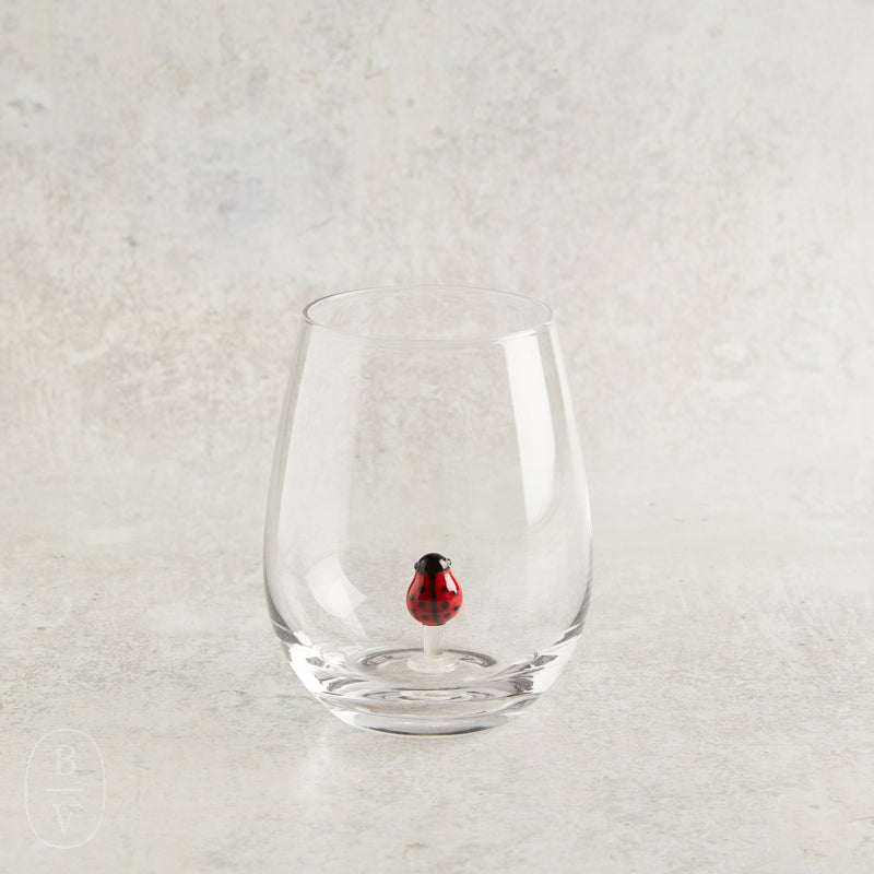 Creative Co-op STEMLESS WINE GLASS WITH FIGURE Lady Bug