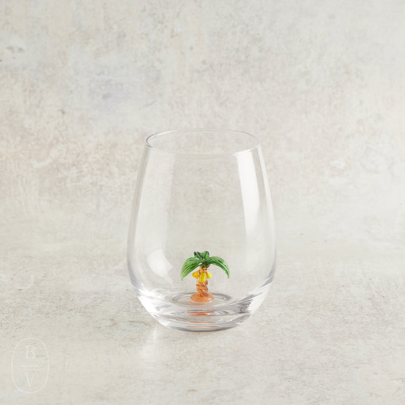 Creative Co-op STEMLESS WINE GLASS WITH FIGURE Palm Tree