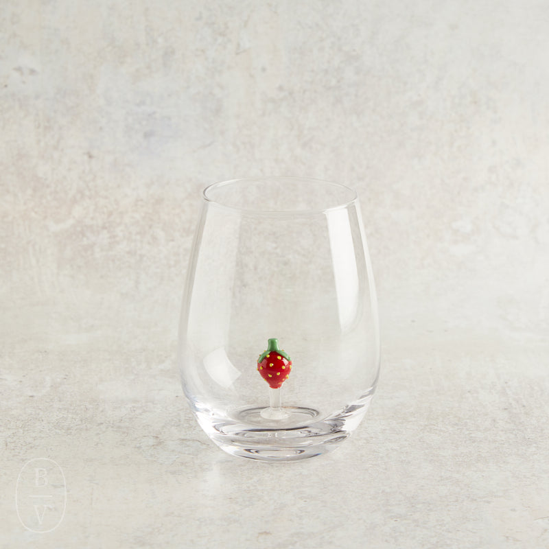 Creative Co-op STEMLESS WINE GLASS WITH FIGURE Strawberry