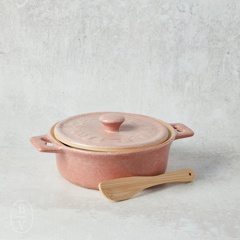 Creative Co-op STONEWARE BRIE BAKER WITH WOOD SPREADER Pink 7