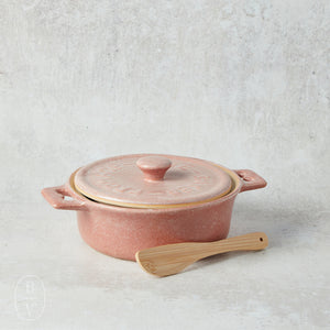 Creative Co-op STONEWARE BRIE BAKER WITH WOOD SPREADER Pink 7