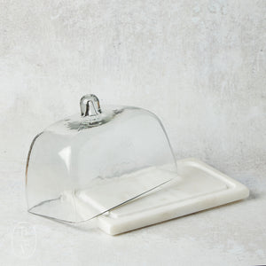 Creative Co-op RECTANGLE GLASS CLOCHE WITH MARBLE BASE