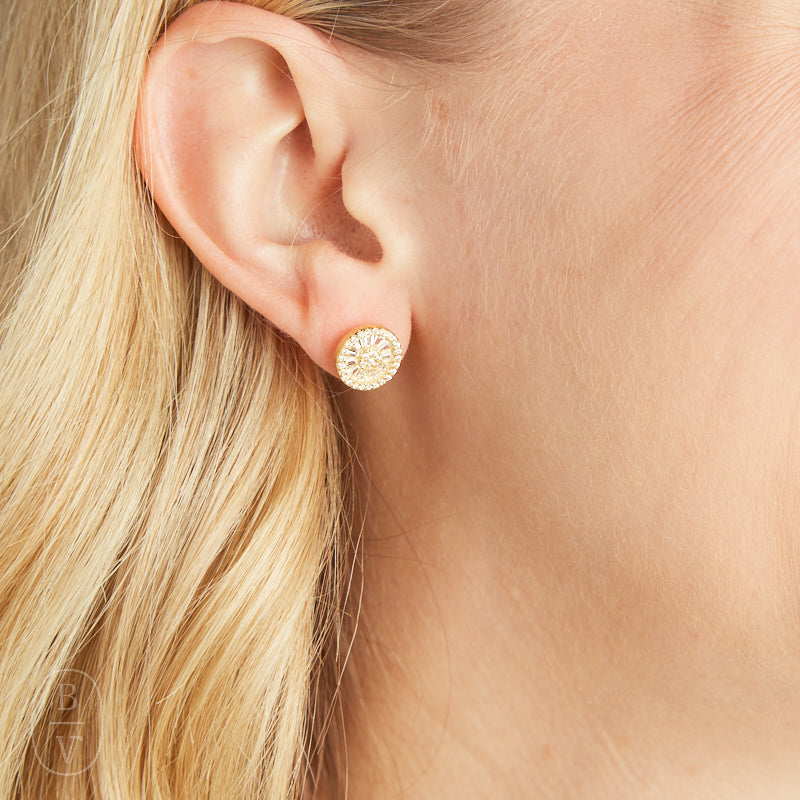 Elyssa Bass Designs BAGUETTE CZ ROUND STUD EARRINGS