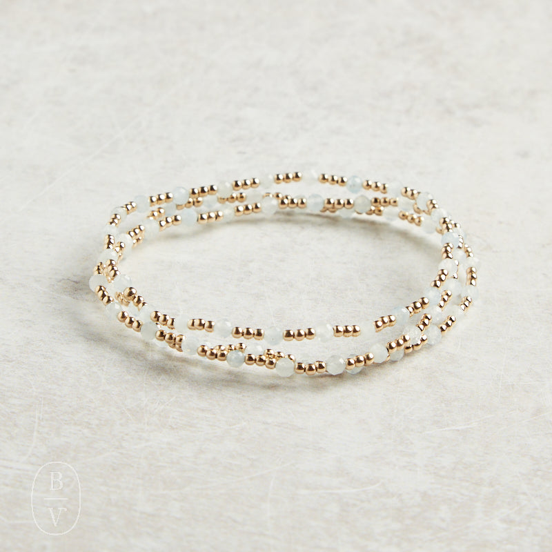 eNewton Design GEMSTONE GOLD SINCERITY PATTERN BRACELET Aquamarine 3mm