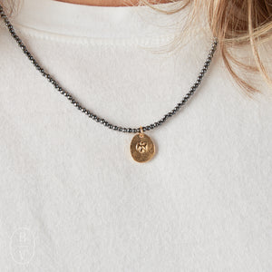 eNewton Design FACETED HEMATITE INSPIRE SMALL GOLD CHARM CHOKER