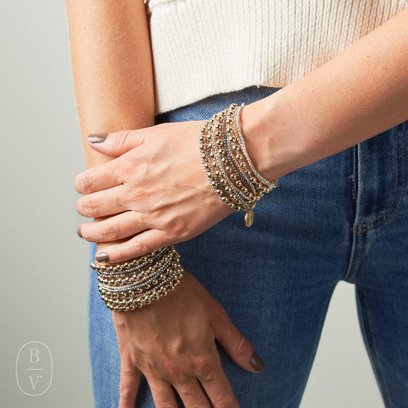 eNewton Design FACETED HEMATITE INSPIRE SMALL GOLD CHARM BRACELET