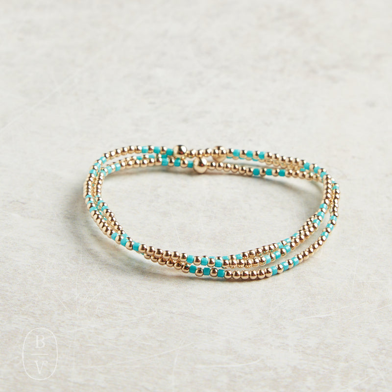 eNewton Design HOPE JOY GOLD PATTERN BEAD BRACELET Turquoise 2mm