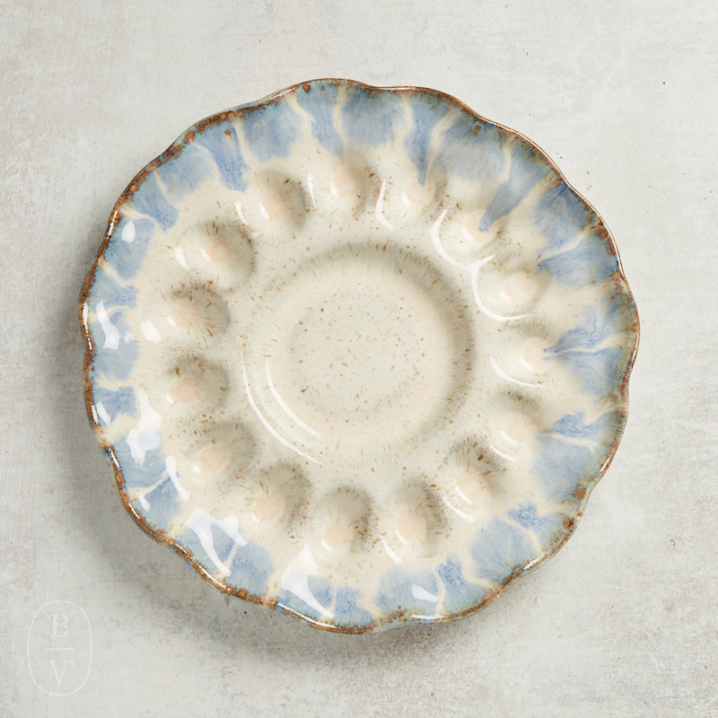 Etta B Pottery HANDCRAFTED EGG PLATTER Blue Willow