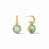 Julie Vos FLEUR DE LIS GOLD HOOP AND CHARM EARRINGS Iridescent Aquamarine Blue