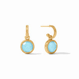 Julie Vos FLEUR DE LIS GOLD HOOP AND CHARM EARRINGS Iridescent Capri Blue