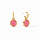 Julie Vos FLEUR DE LIS GOLD HOOP AND CHARM EARRINGS Iridescent Peony Pink