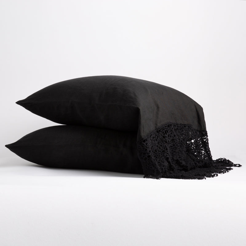 Bella Notte Linens LINEN PILLOWCASE WITH COTTON LACE TRIM Corvino