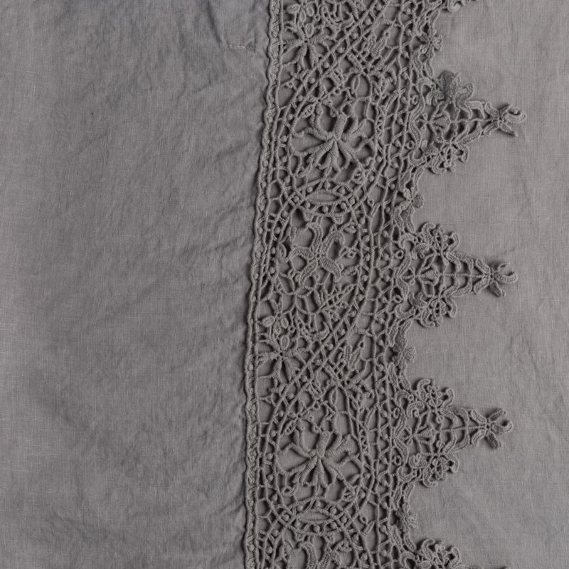 Bella Notte Linens LINEN FLAT SHEET WITH COTTON LACE TRIM Moonlight