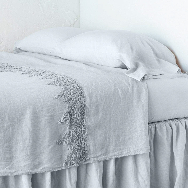 Bella Notte Linens LINEN FLAT SHEET WITH COTTON LACE TRIM Cloud