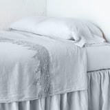 Bella Notte Linens LINEN FLAT SHEET WITH COTTON LACE TRIM Cloud