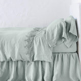 Bella Notte Linens LINEN FLAT SHEET WITH COTTON LACE TRIM Eucalyptus