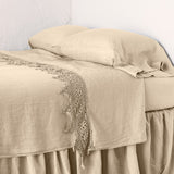 Bella Notte Linens LINEN FLAT SHEET WITH COTTON LACE TRIM Honeycomb
