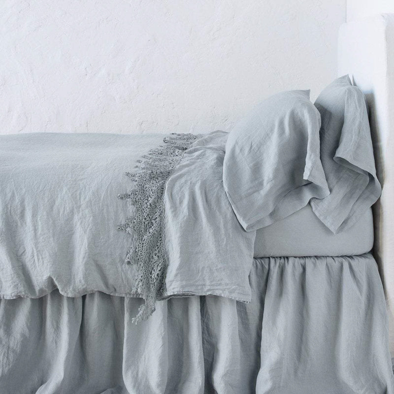 Bella Notte Linens LINEN FLAT SHEET WITH COTTON LACE TRIM Mineral