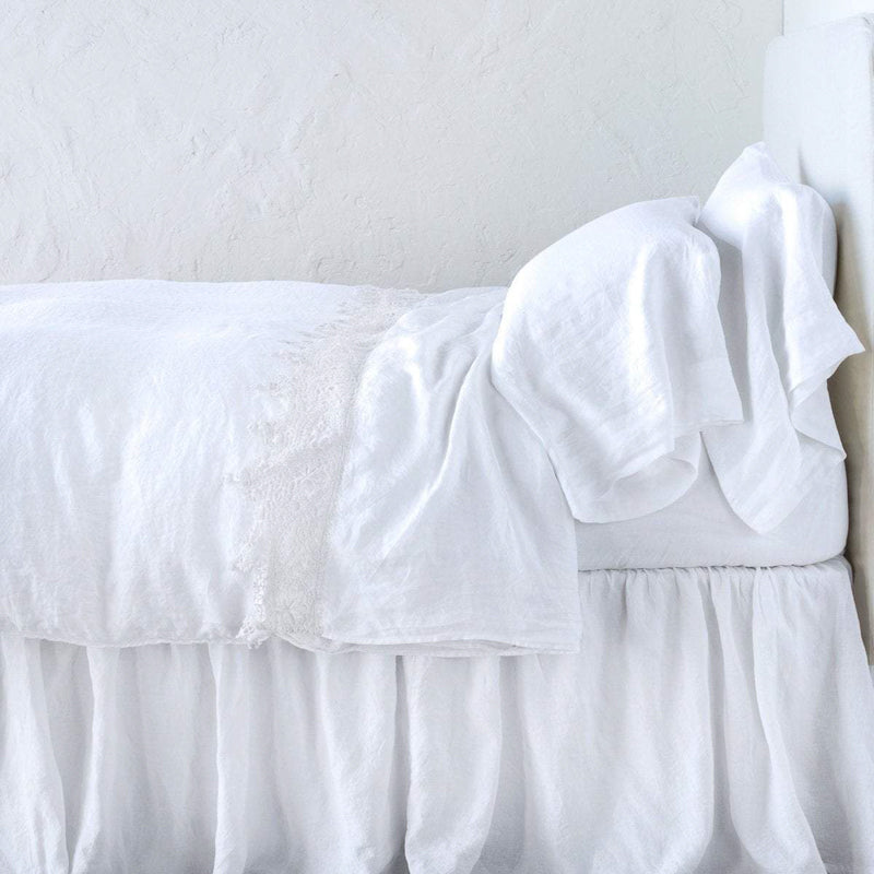 Bella Notte Linens LINEN FLAT SHEET WITH COTTON LACE TRIM White