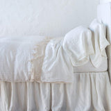 Bella Notte Linens LINEN FLAT SHEET WITH COTTON LACE TRIM Winter White