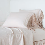 Bella Notte Linens LINEN PILLOWCASE WITH COTTON LACE TRIM Pearl