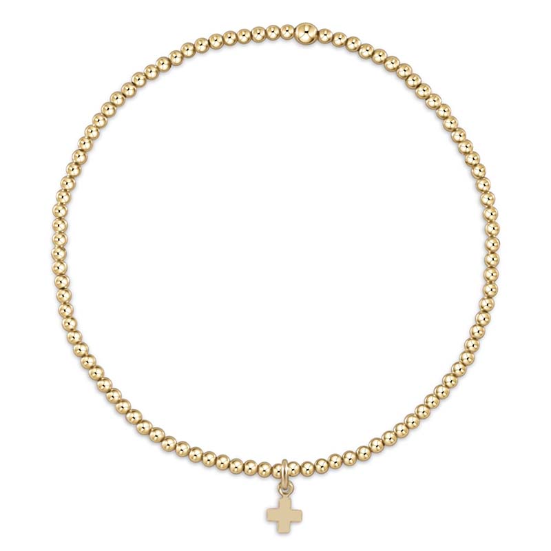 eNewton Design EGIRL CLASSIC GOLD BEAD CHARM BRACELET 5.5" Signature Cross Small Gold Charm 2mm