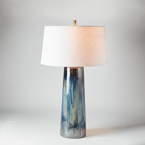 Jamie Young Company BRUSHSTROKE TABLE LAMP Aqua Metallic White Linen Drum