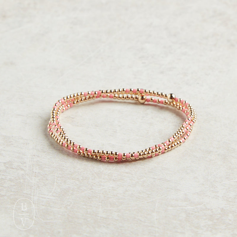 eNewton Design HOPE JOY GOLD PATTERN BEAD BRACELET Bright Pink 2mm