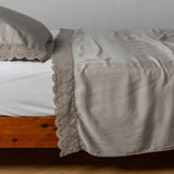 Bella Notte Linens MADERA LUXE FLAT SHEET WITH DONELLA LACE Fog