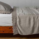 Bella Notte Linens MADERA LUXE FLAT SHEET WITH DONELLA LACE Fog