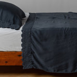 Bella Notte Linens MADERA LUXE FLAT SHEET WITH DONELLA LACE Midnight