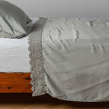 Bella Notte Linens MADERA LUXE FLAT SHEET WITH DONELLA LACE Mineral
