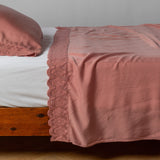 Bella Notte Linens MADERA LUXE FLAT SHEET WITH DONELLA LACE Poppy