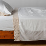 Bella Notte Linens MADERA LUXE FLAT SHEET WITH DONELLA LACE Winter White